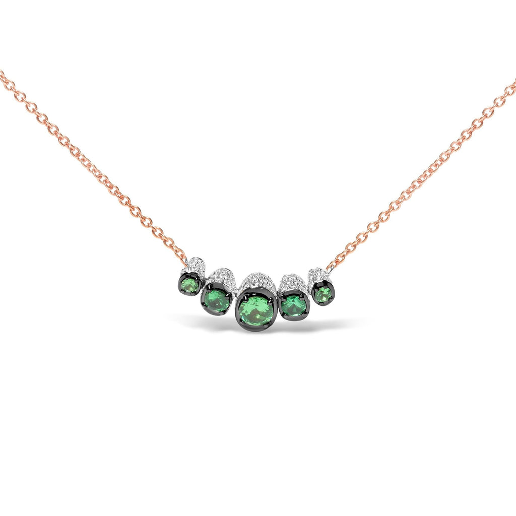 18K Rose Gold 3/4 Cttw Pave Diamonds and Graduated Green Tsavorite Gemstone Curved Bar Choker Necklace (G-H Color, SI1-SI2 Clarity) - Adjustable up to 14" - 16.5"