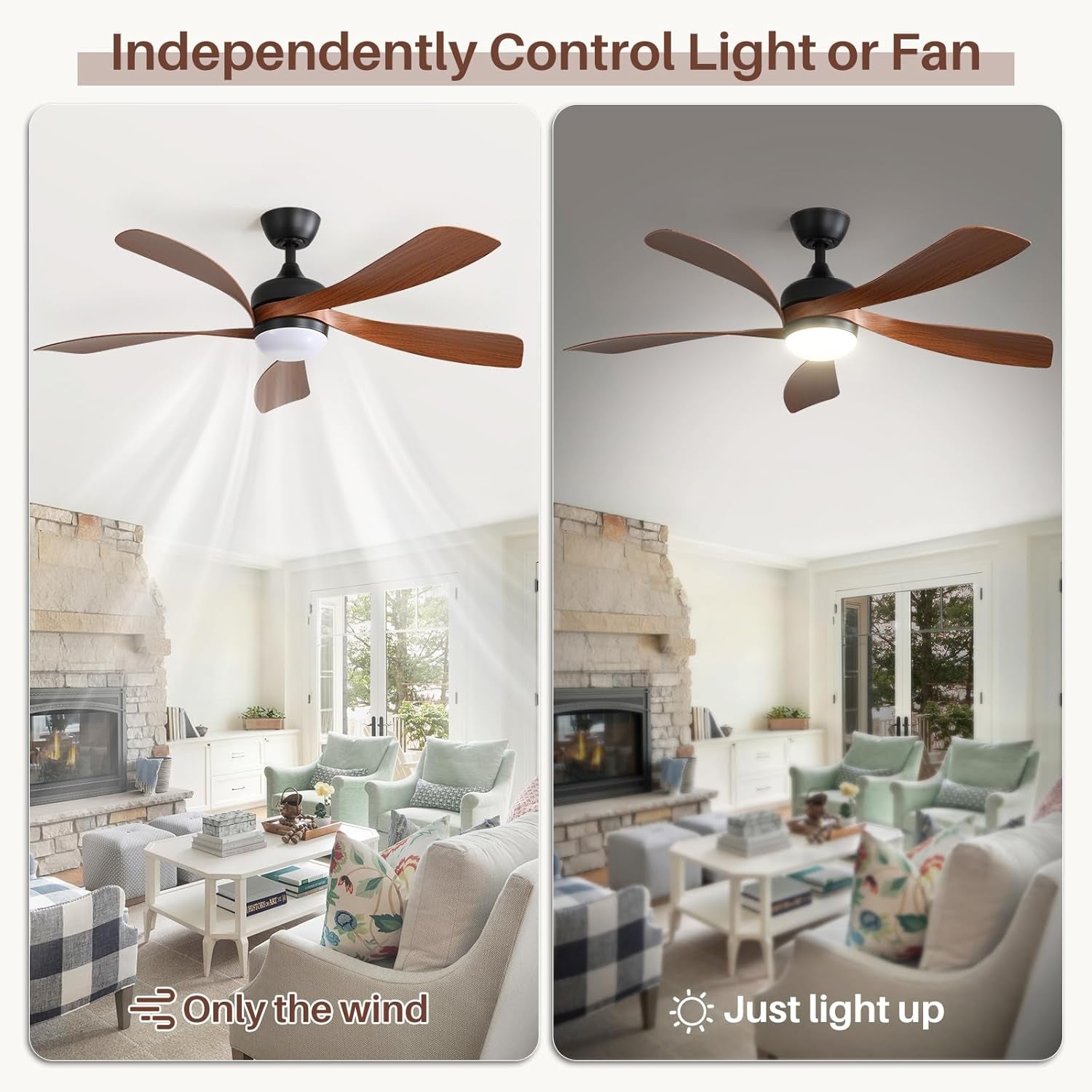 52 Inch Smart Ceiling Fan Three Color Lighting Remote