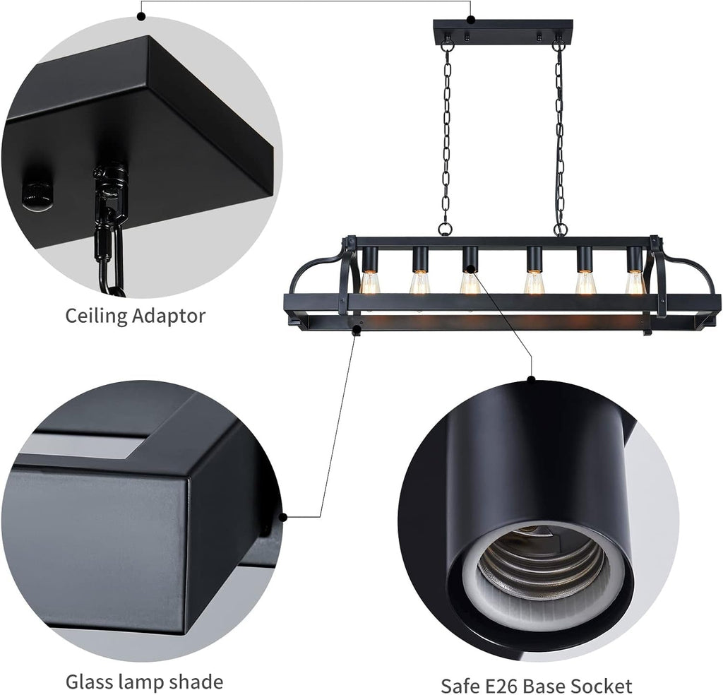 Black 6-Light Metal Pot Hanging Chandelier Fixture