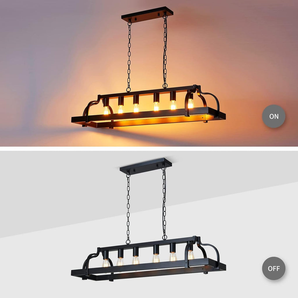 Black 6-Light Metal Pot Hanging Chandelier Fixture