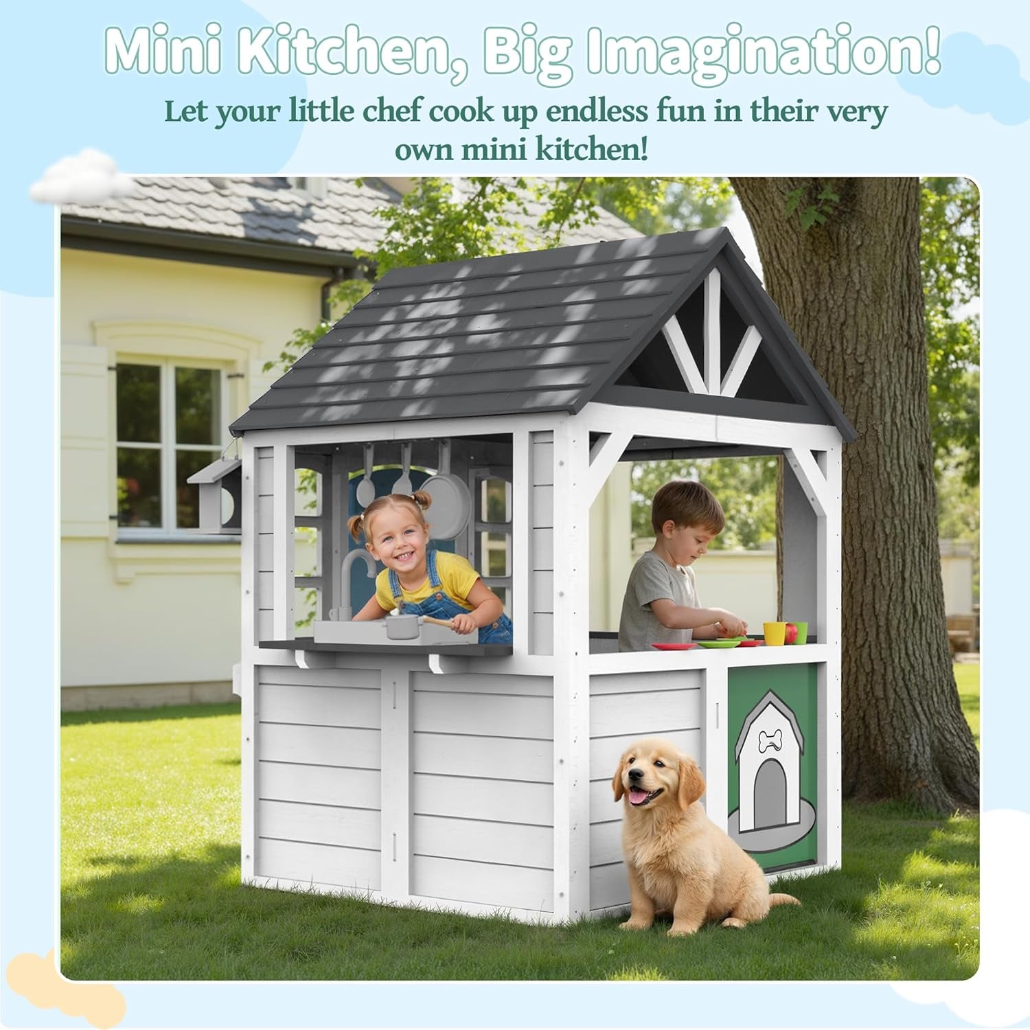 White Cedar All Weather Wood Playhouse With Dutch Door