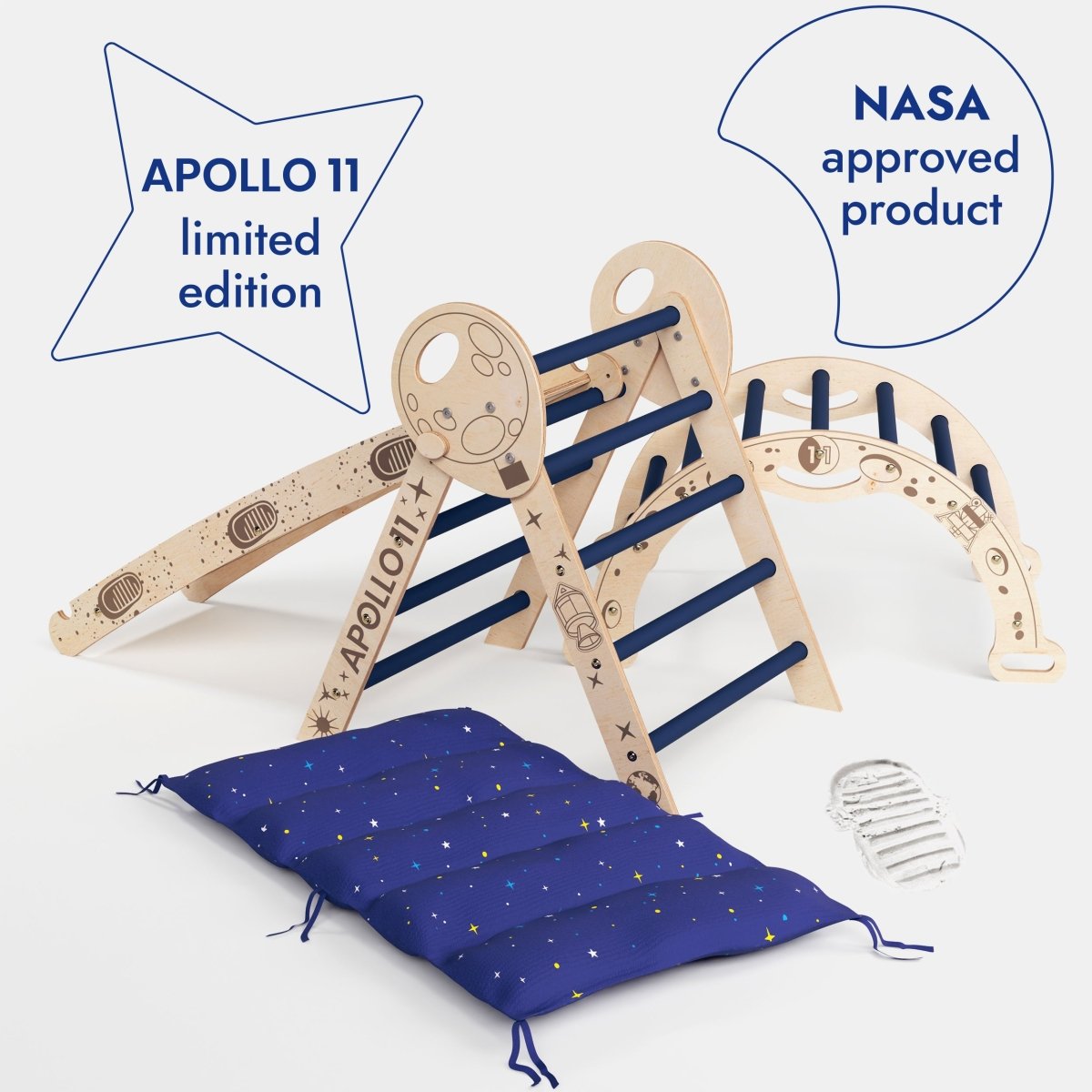 Apollo 4in1 Climbing Set:  Pikler Triangle, Arch, Slide Board, and Cushion for Little Toddlers Astronauts (1–3 Years)-1