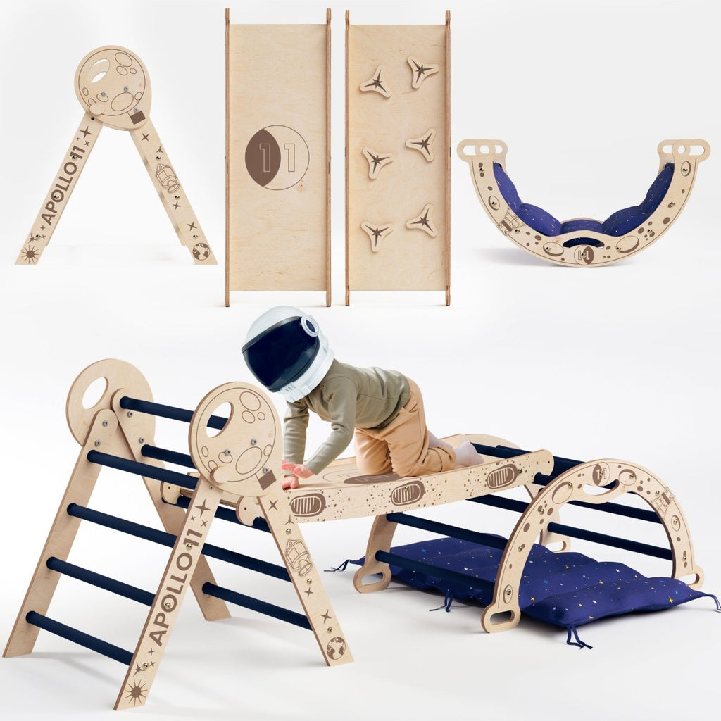 Apollo 4in1 Climbing Set:  Pikler Triangle, Arch, Slide Board, and Cushion for Little Toddlers Astronauts (1–3 Years)-0