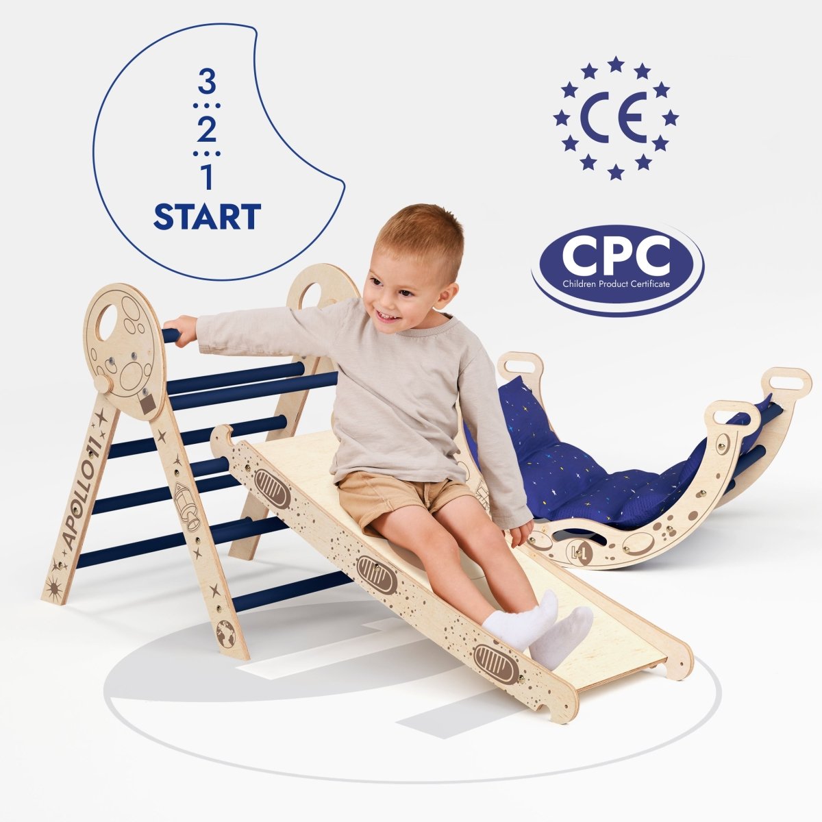 Apollo 4in1 Climbing Set:  Pikler Triangle, Arch, Slide Board, and Cushion for Little Toddlers Astronauts (1–3 Years)-4