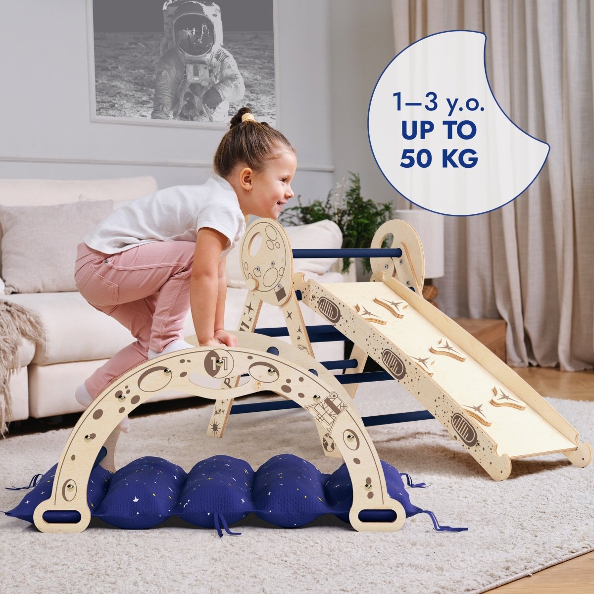 Apollo 4in1 Climbing Set:  Pikler Triangle, Arch, Slide Board, and Cushion for Little Toddlers Astronauts (1–3 Years)-2