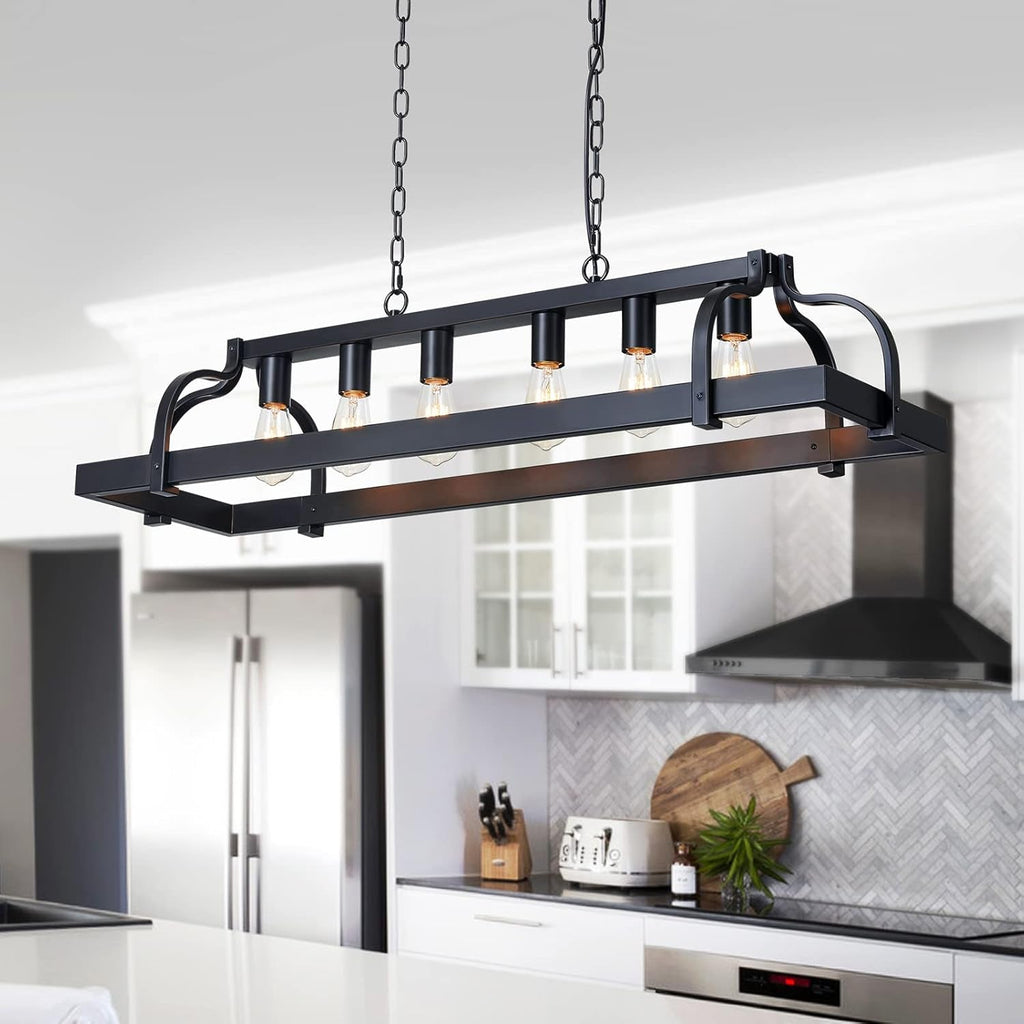 Black 6-Light Metal Pot Hanging Chandelier Fixture