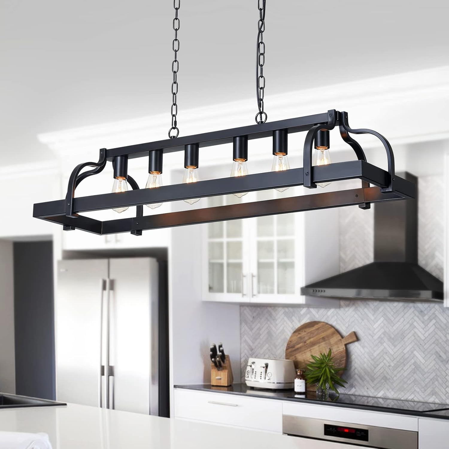 Black 6-Light Metal Pot Hanging Chandelier Fixture