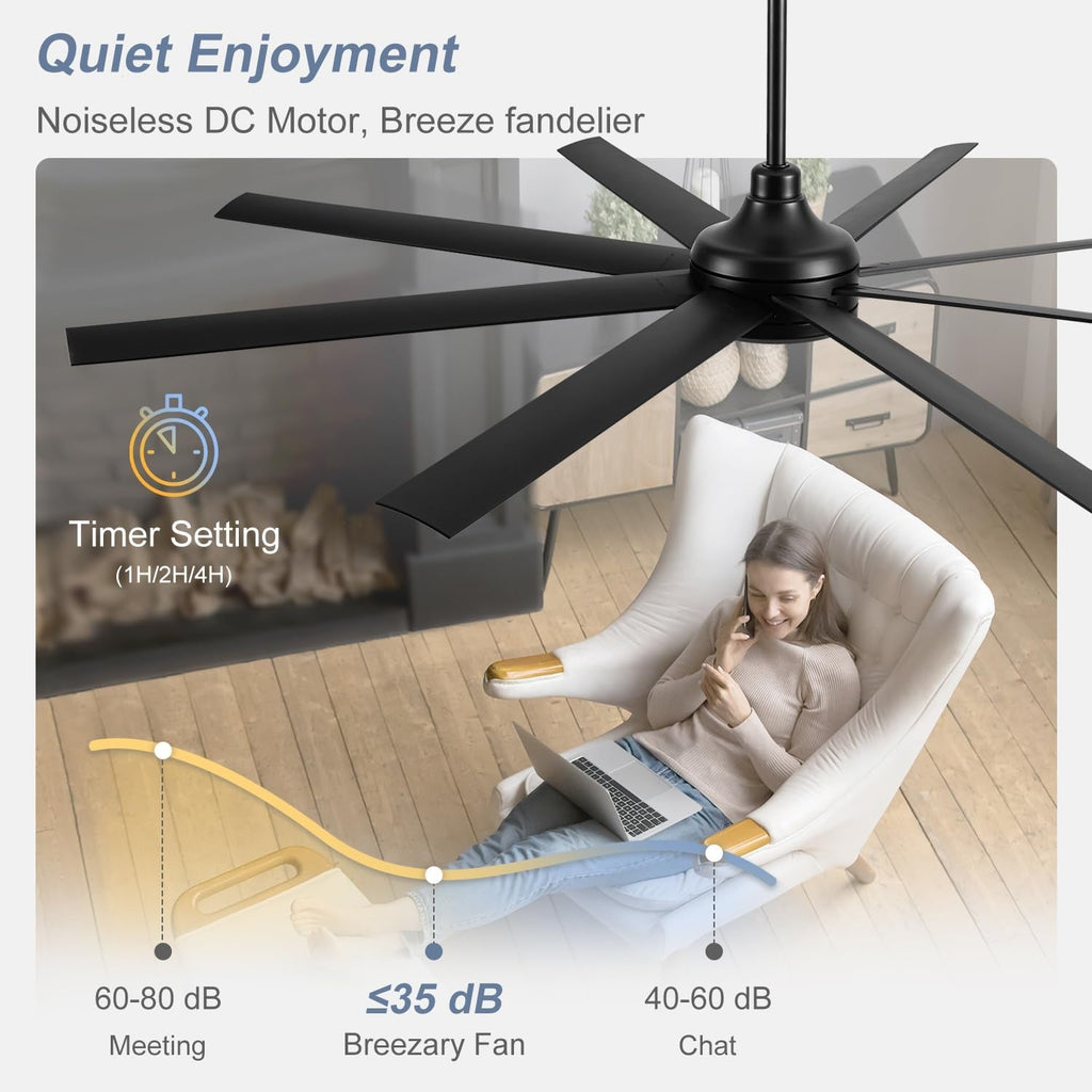 65 Inch Matte Black Ceiling Fan With Remote Quiet DC Motor-4