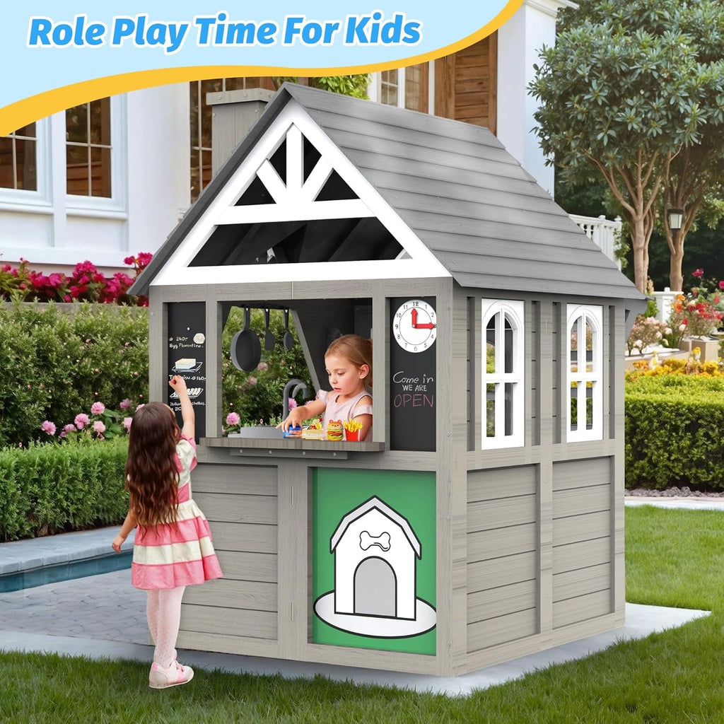 Kids Outdoor Playhouse Cedar Gray Weather Resistant