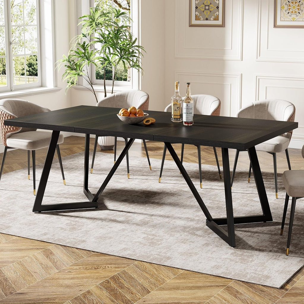 70.86 Inch Black Dining Table For 4 To 6 Family Room