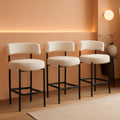 Boucle Bar Stools Set Of 3 24 Inch White Upholstered Counter Stools With Backs