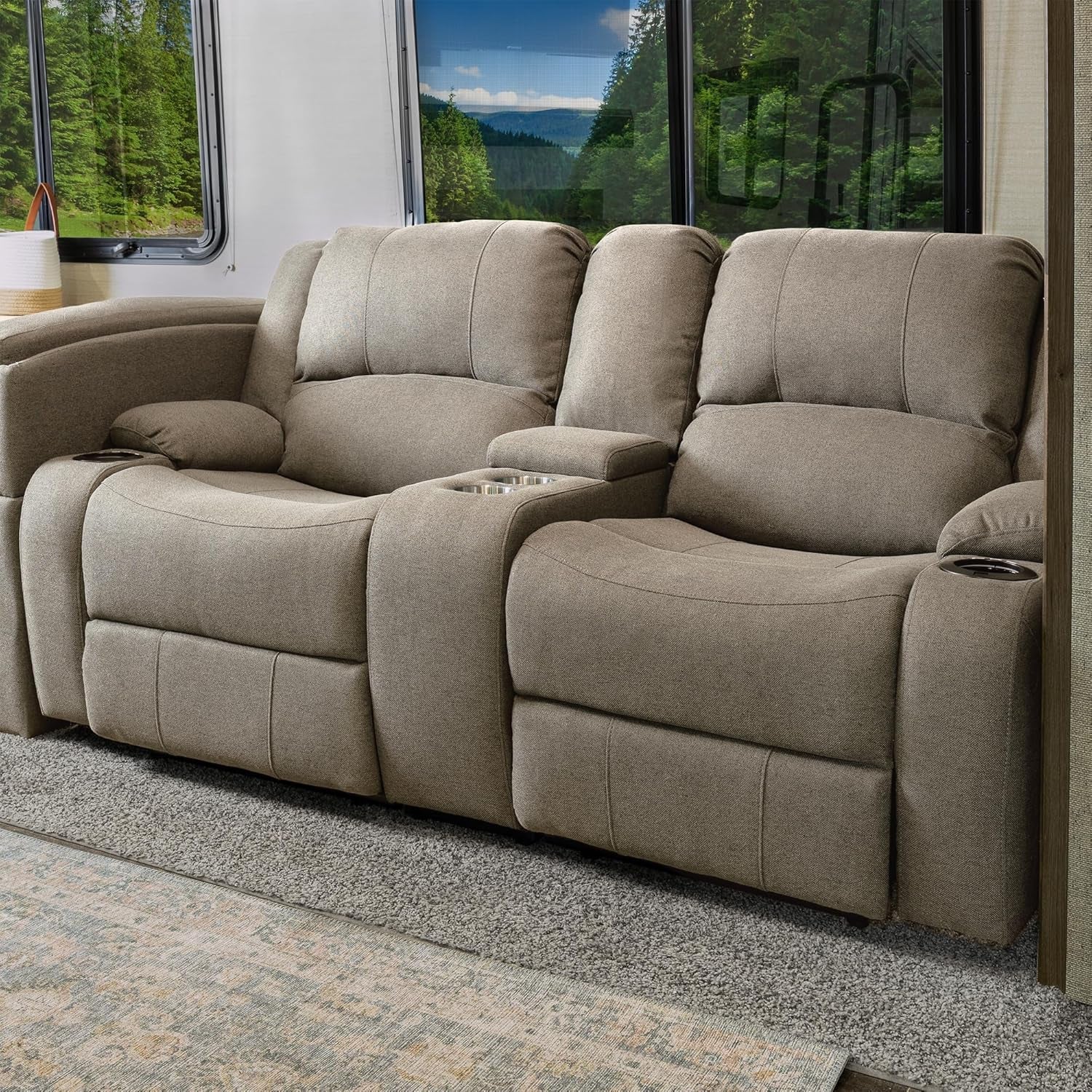 Powered Double RV Wall Hugger Recliner Sofa 67 Inch Oatmeal