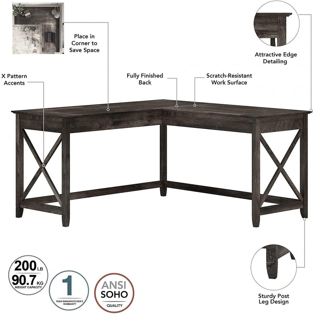 Key West 60W L Shaped Desk With Mobile File Cabinet Bundle