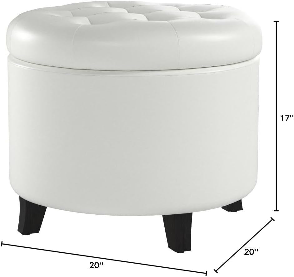 Round Storage Ottoman Ivory Faux Leather Nineteen Point Seven Five Inches-2