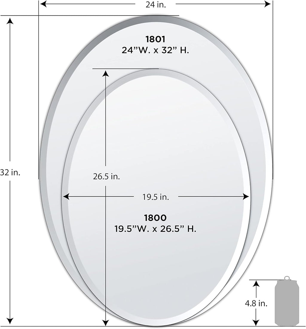Bathroom Wall Mirror 32 Inch High 24 Inch Wide Beveled Frameless Oval For Bath Vanity And Living Room