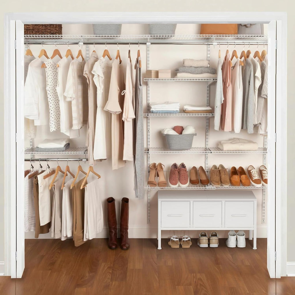 White Closet Storage Organizer With Fabric Drawers