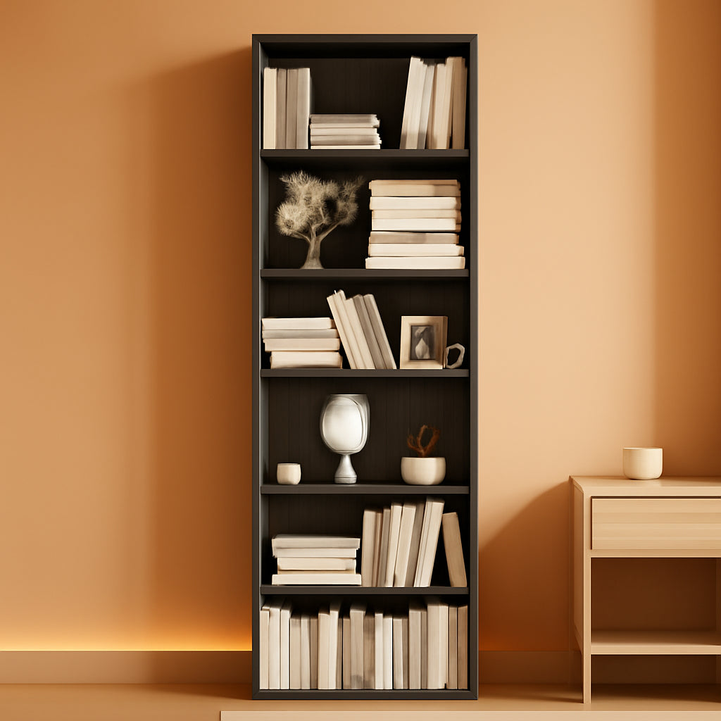 Six Tier Open Bookcase Freestanding Dark Gray Storage