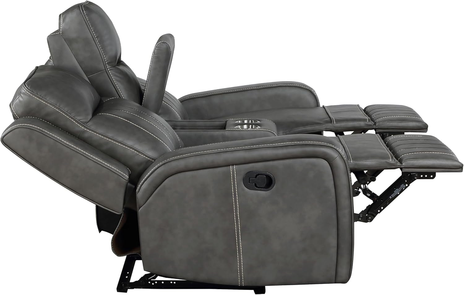 Gray Faux Leather Reclining Loveseat With Manual Recline