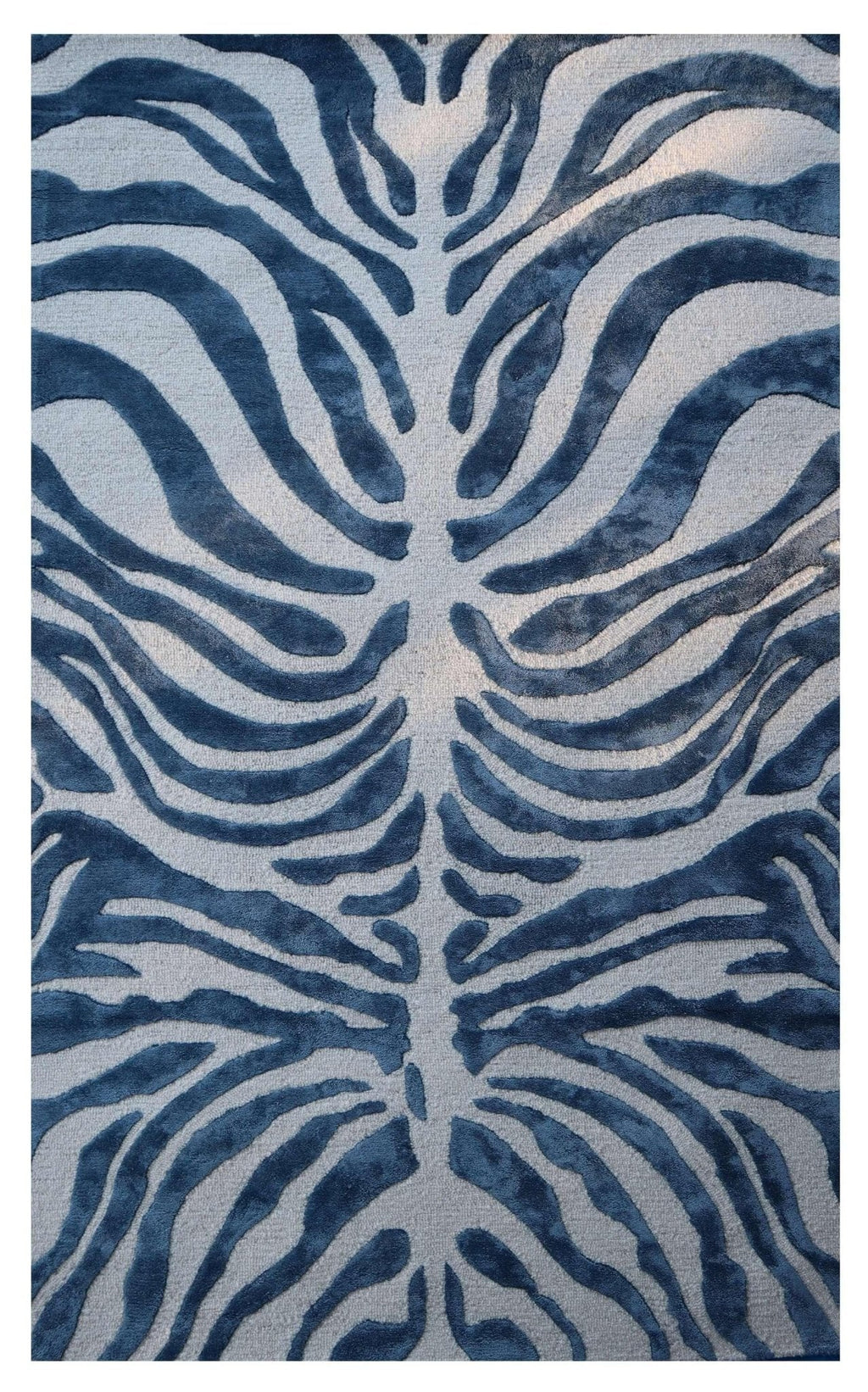 Canvello Bamboo Silk Rug, New Apartment Gift, Floorcloth, TIGER Printed Rug, Minimalist Blue And White Panther Style Transitional WOOL RUG 5X8 ft