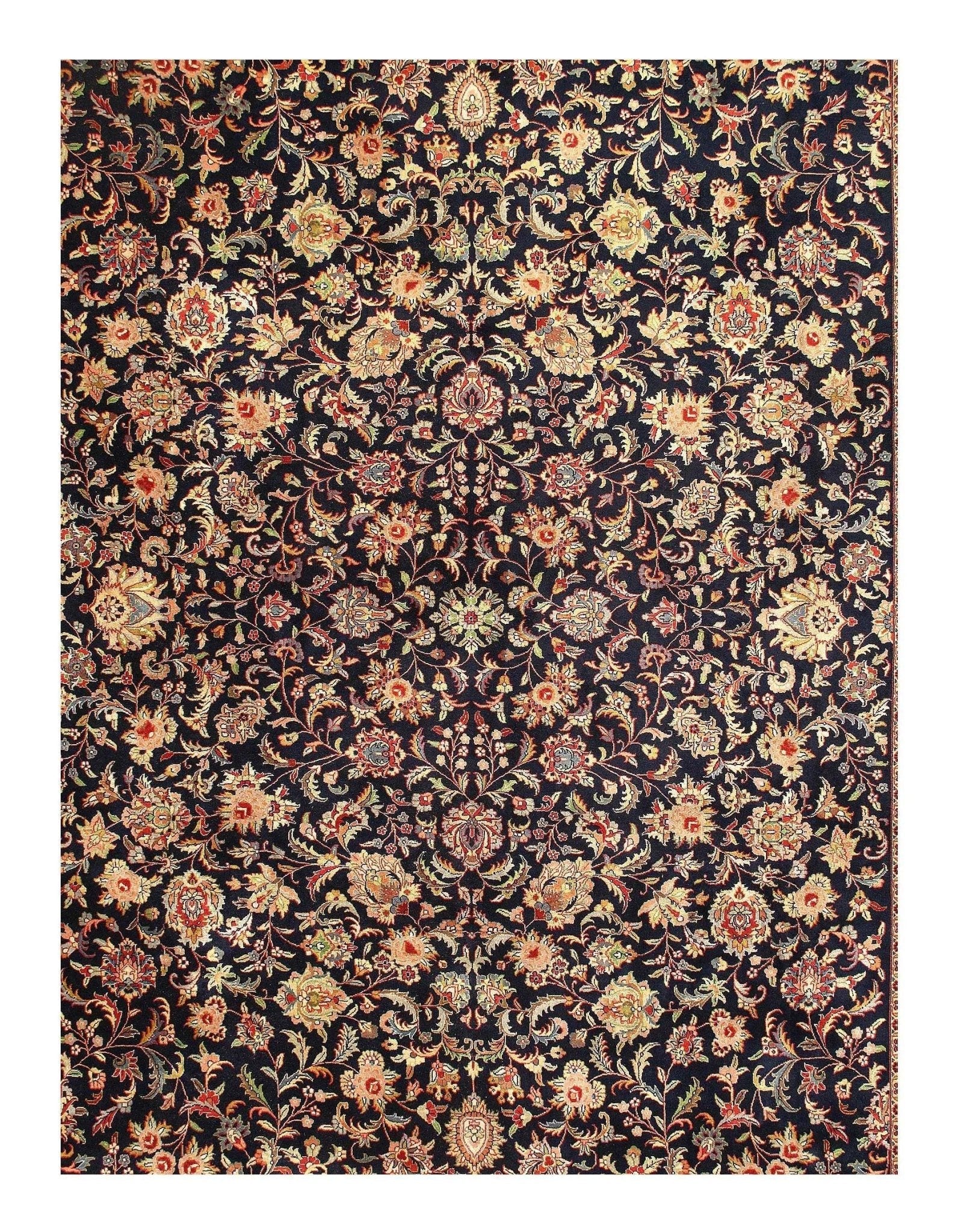 Canvello Indo Kashan Design Hand Knotted Rug - 9'1" X 12'3"