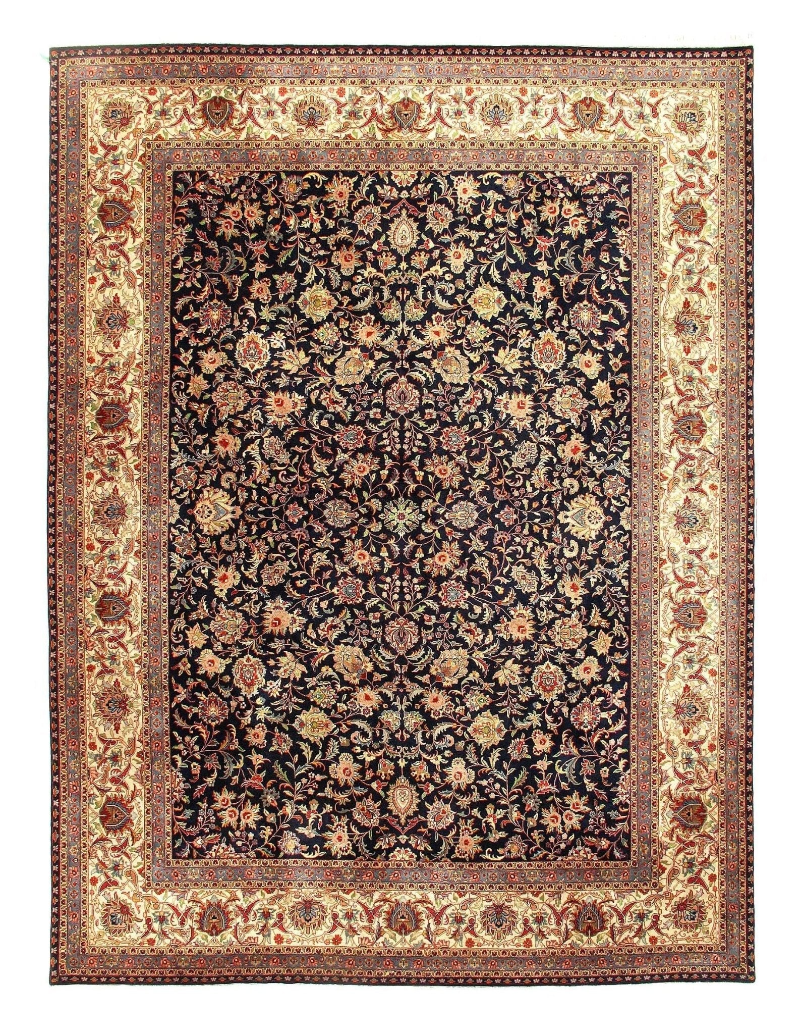 Canvello Indo Kashan Design Hand Knotted Rug - 9'1" X 12'3"
