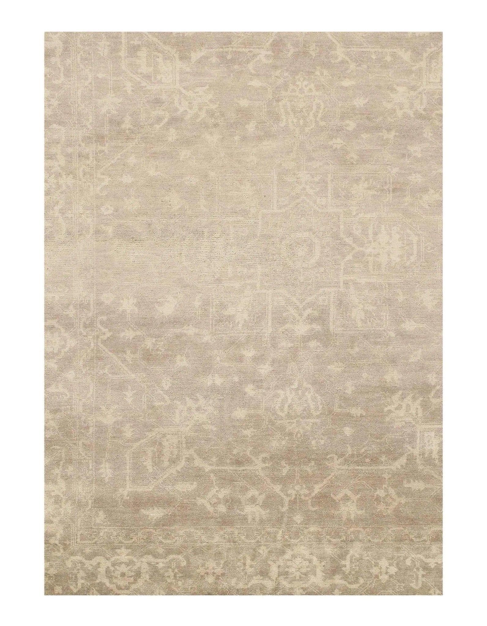 Canvello Ivory Hand Knotted Oushak design Rug - 8' X 9'5"