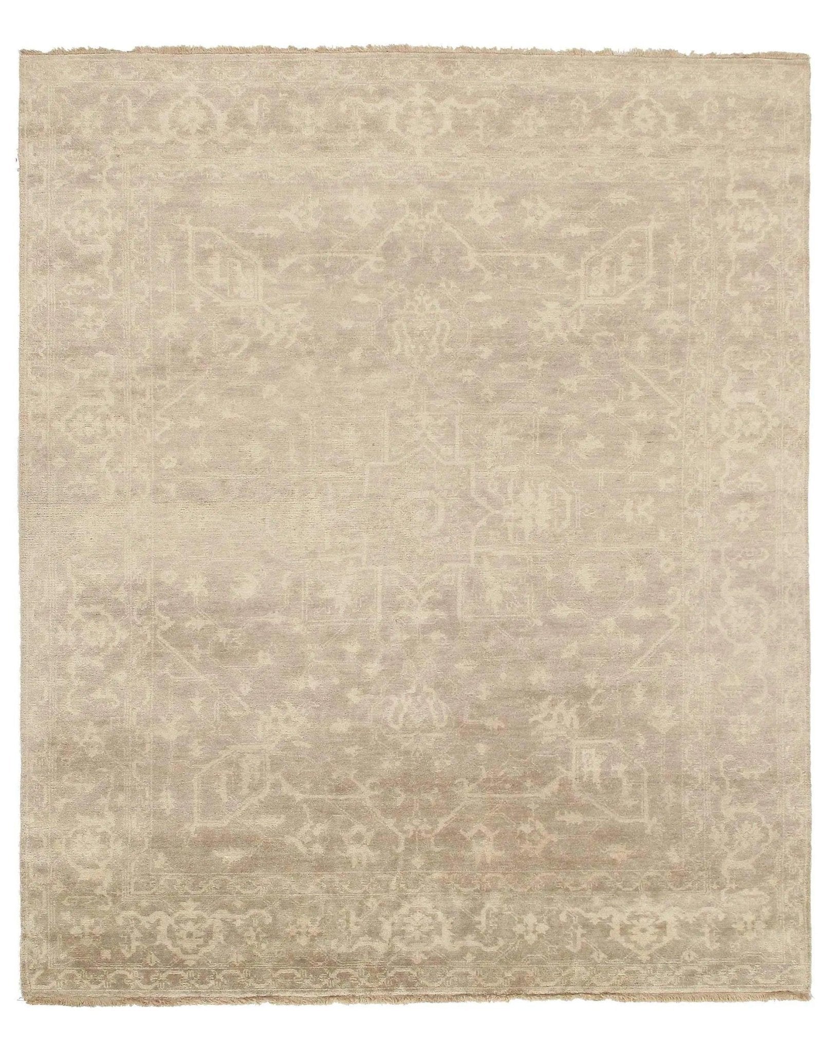 Canvello Ivory Hand Knotted Oushak design Rug - 8' X 9'5"