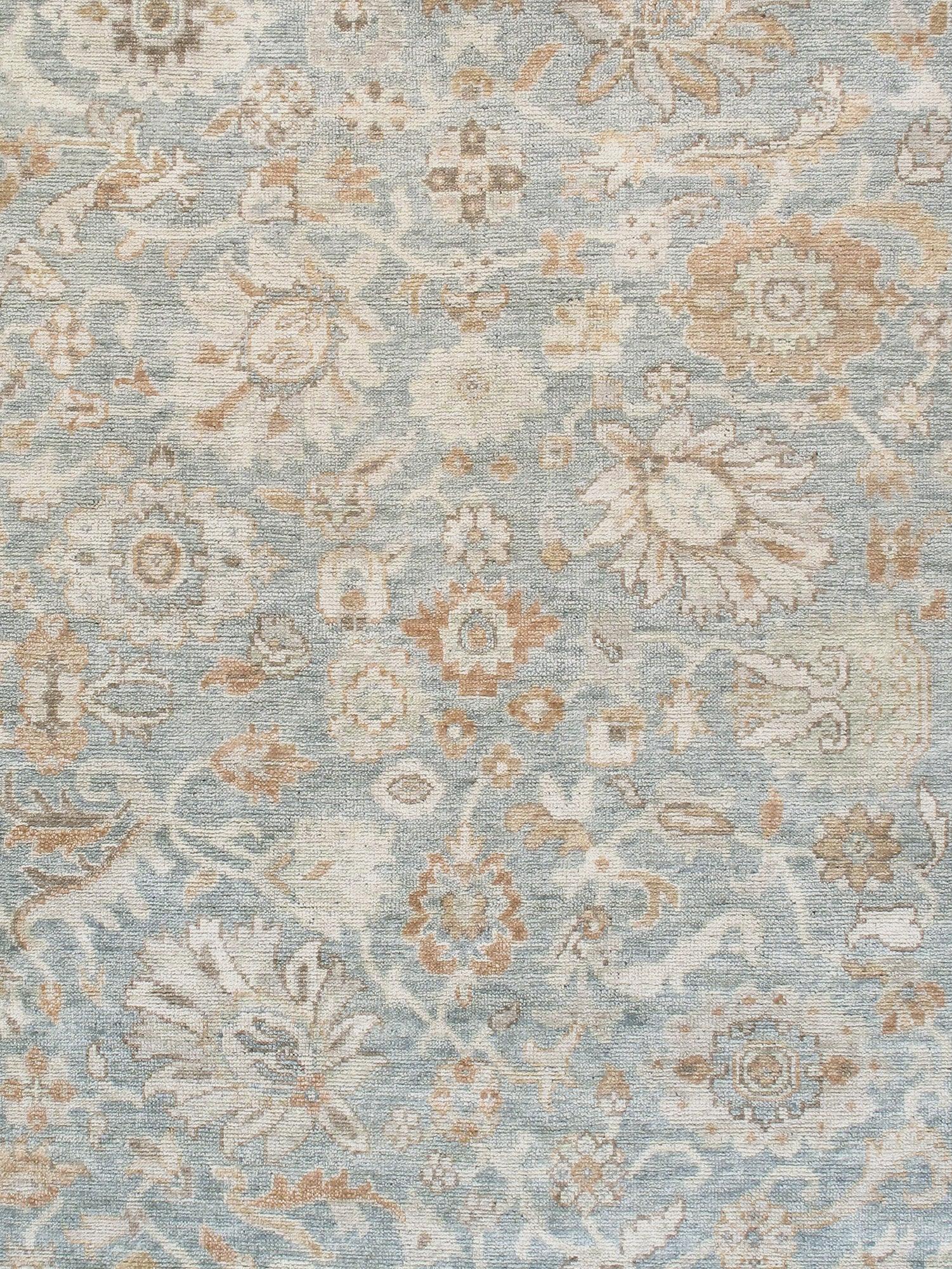 Canvello Khotan Hand-Knotted Wool Light Blue Area Rug-10'2" X 14'2"