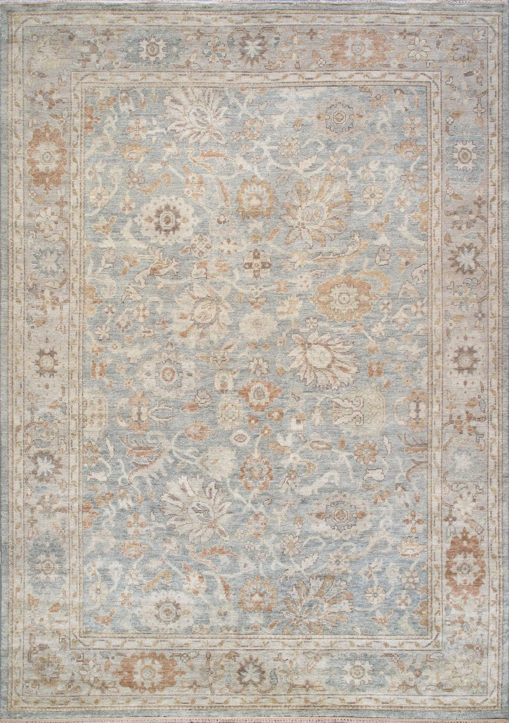 Canvello Khotan Hand-Knotted Wool Light Blue Area Rug-10'2" X 14'2"