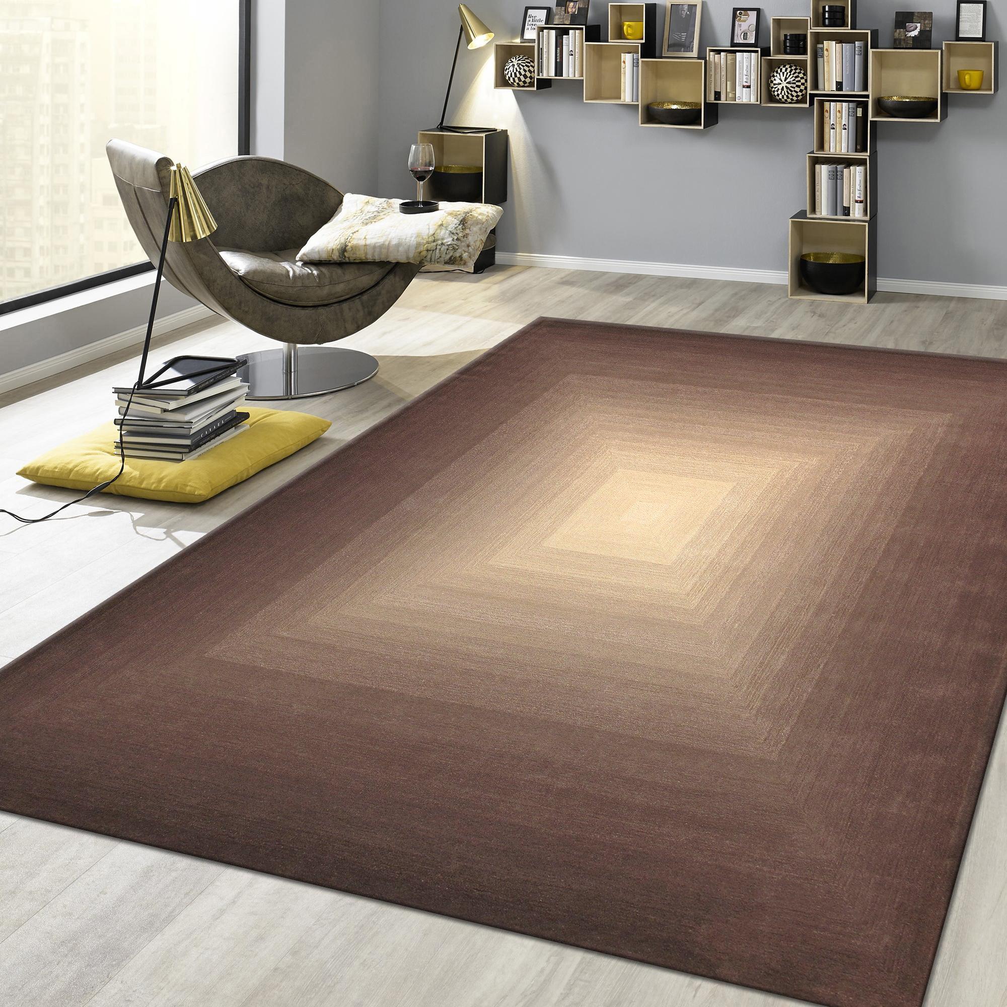 Canvello Modern Hand-Tufted Brown/Ivory Bsilk & Wool Area Rug- 5' X 8'