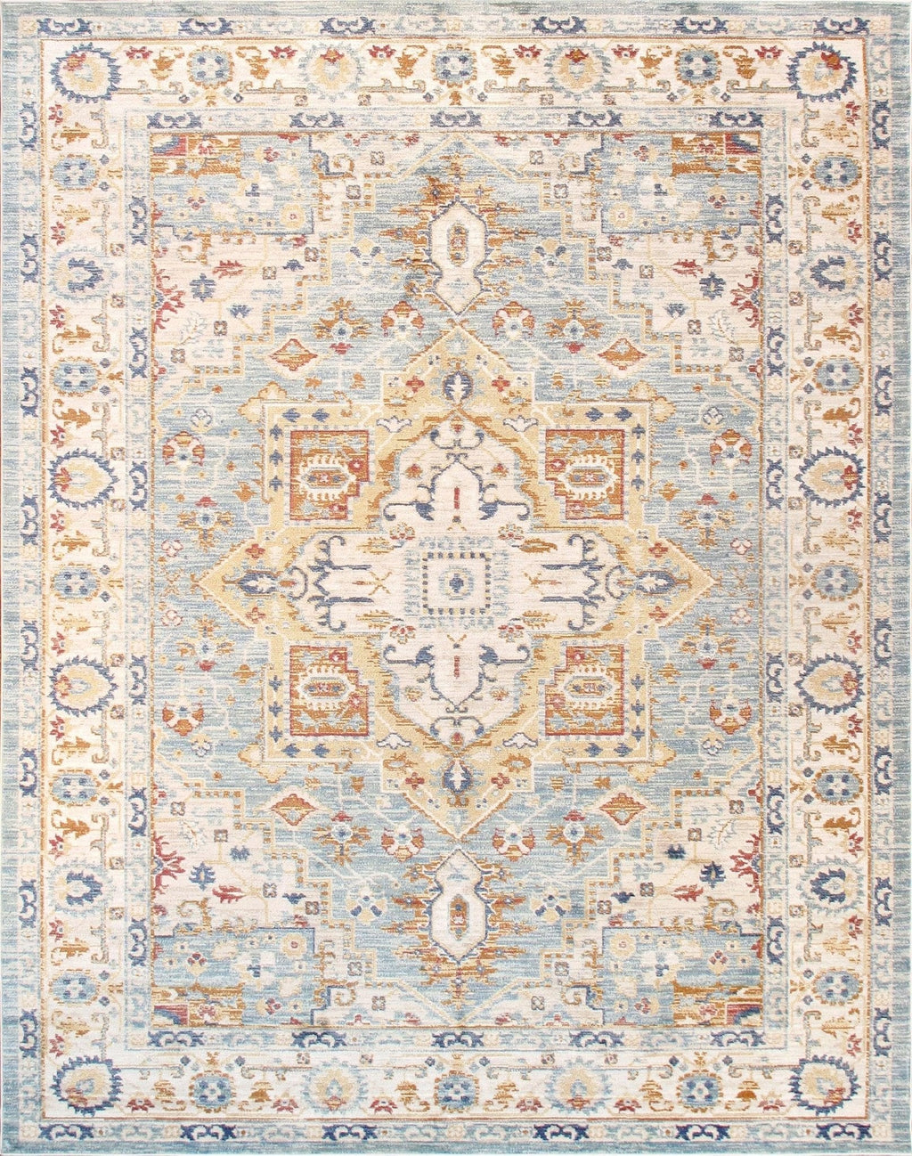 Canvello Modern Power Loom Light Blue & Ivory Area Rug - 5' X 8'