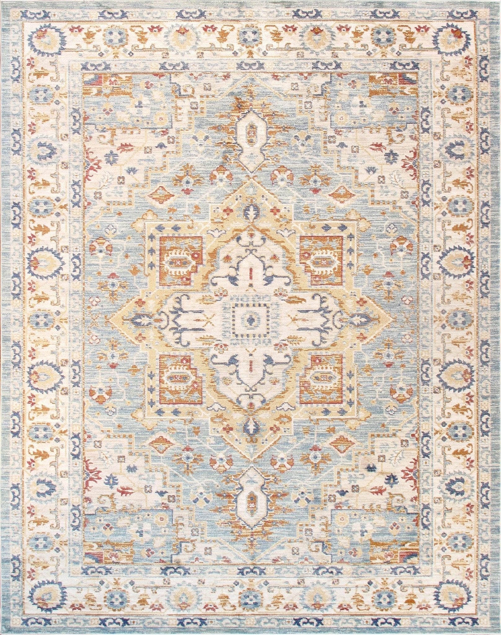 Canvello Modern Power Loom Light Blue & Ivory Area Rug - 5' X 8'