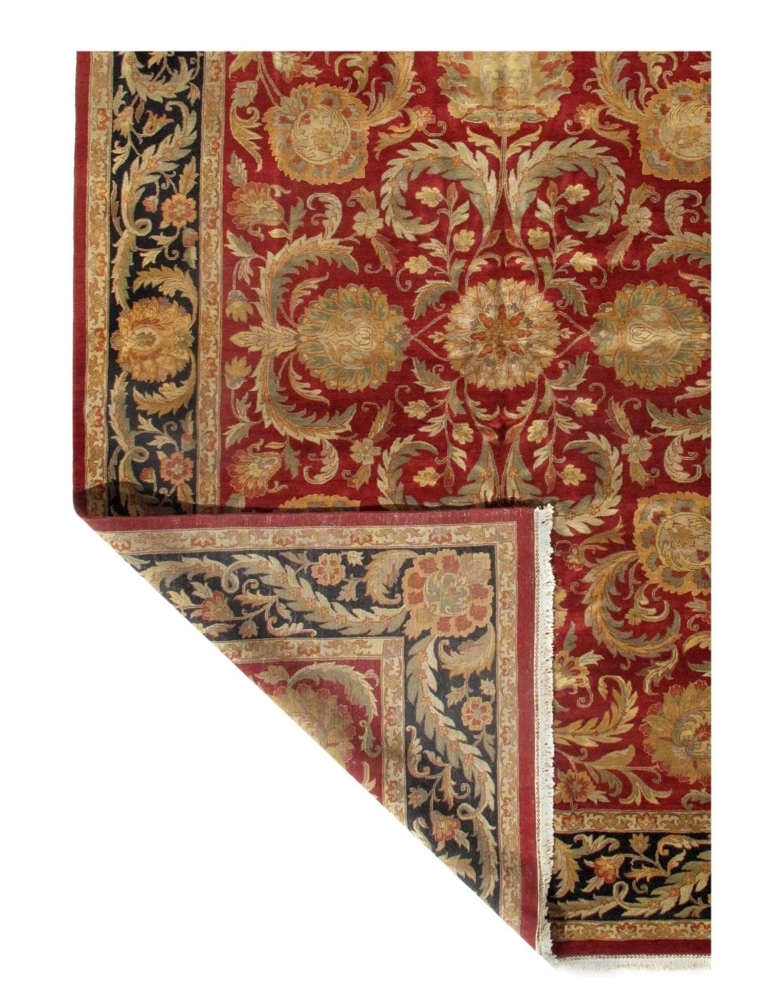 Canvello Red Color Fine Hand Knotted Agra Rug - 12' X 17'11''