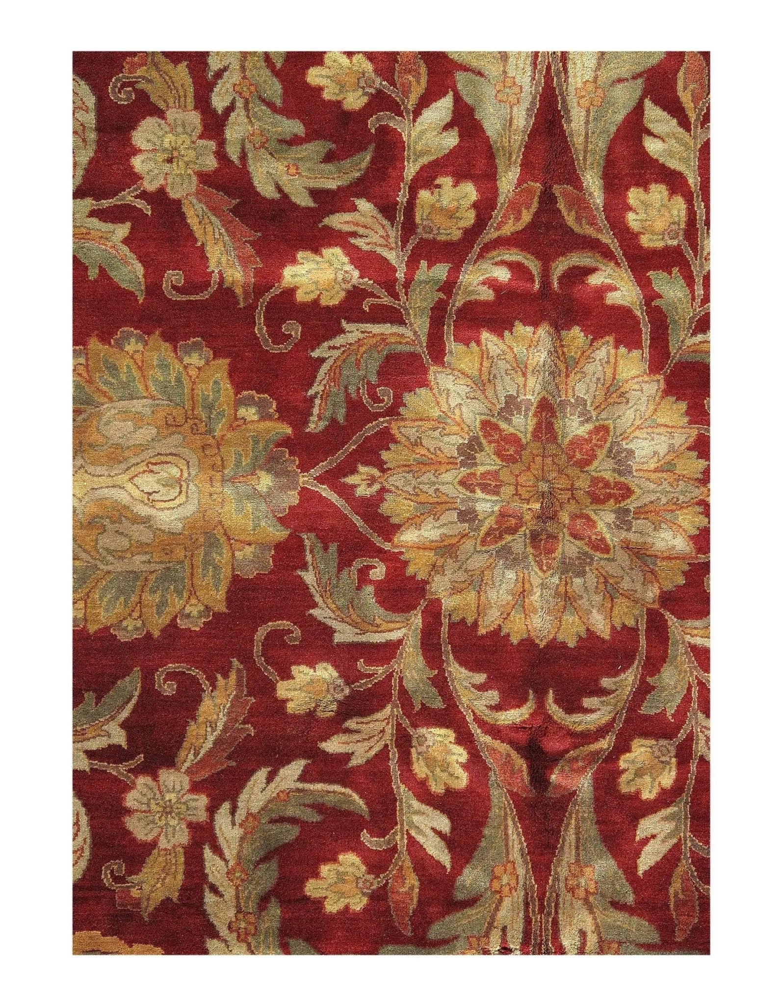 Canvello Red Color Fine Hand Knotted Agra Rug - 12' X 17'11''