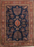Canvello Sarouk Hand-Knotted Navy Lamb's Wool Area Rug- 9' X 12'6"