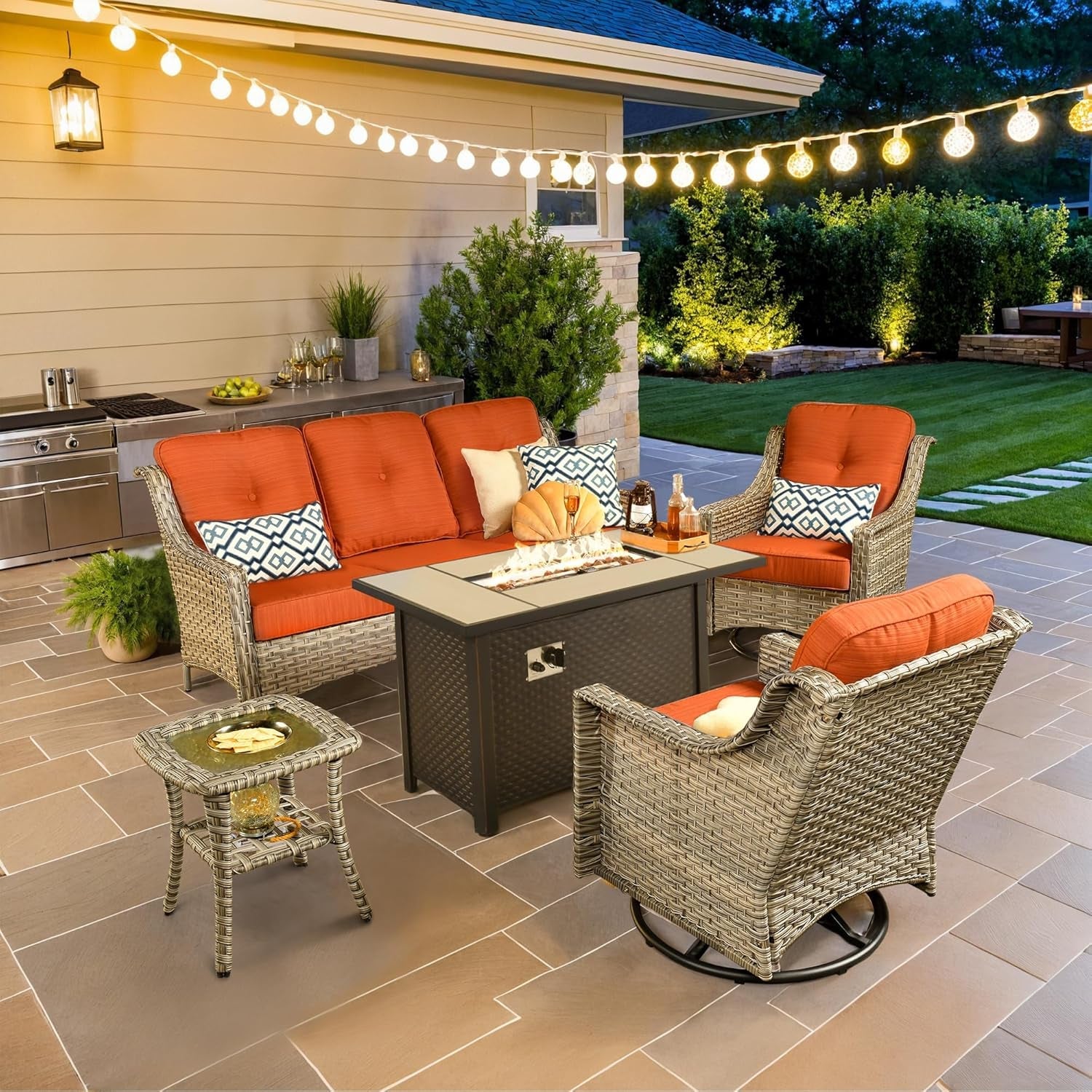 Outdoor Conversation Set with Fire Pit and Swivel Chairs-0