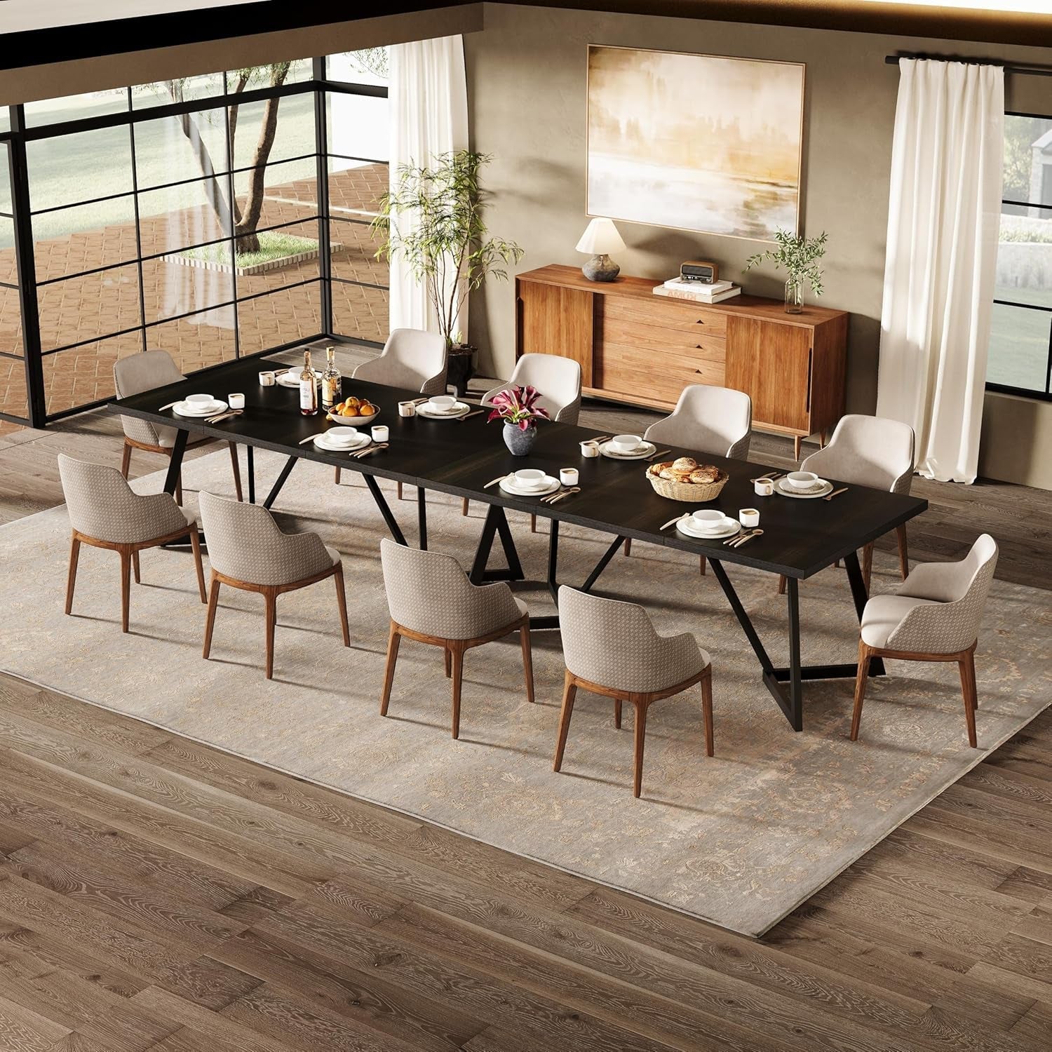 70.86 Inch Black Dining Table For 4 To 6 Family Room
