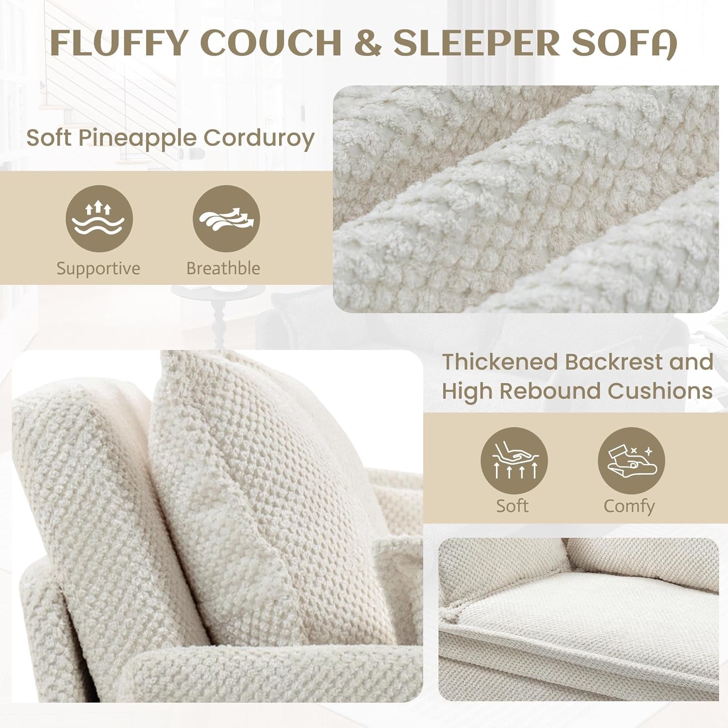 Convertible King Sofa Bed with USB Charging and Pockets