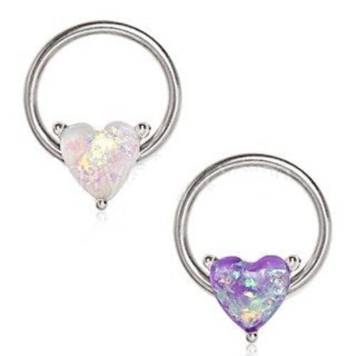Synthetic Opal Heart Snap-in Captive Bead Ring / Septum Ring