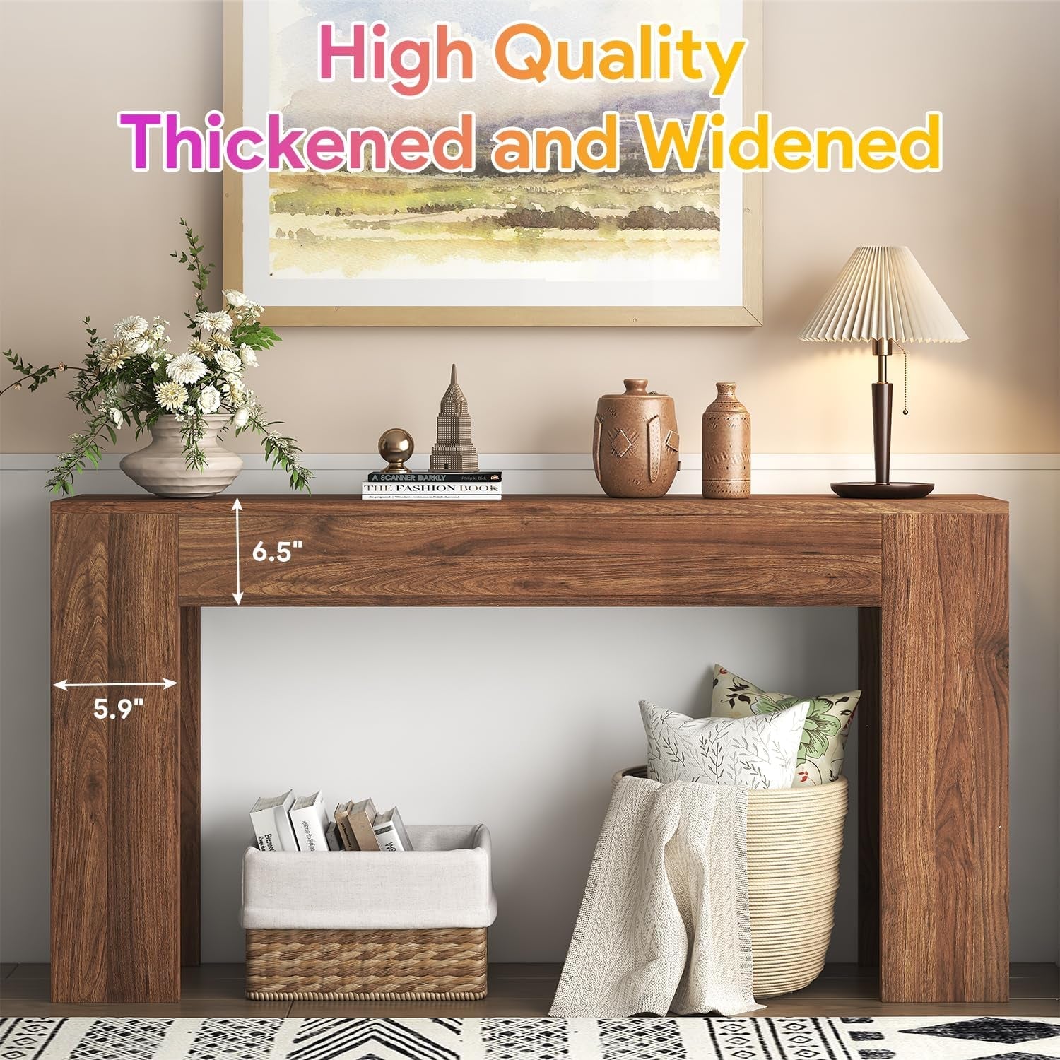63 Inch Industrial Grade Console Table Walnut Finish LED