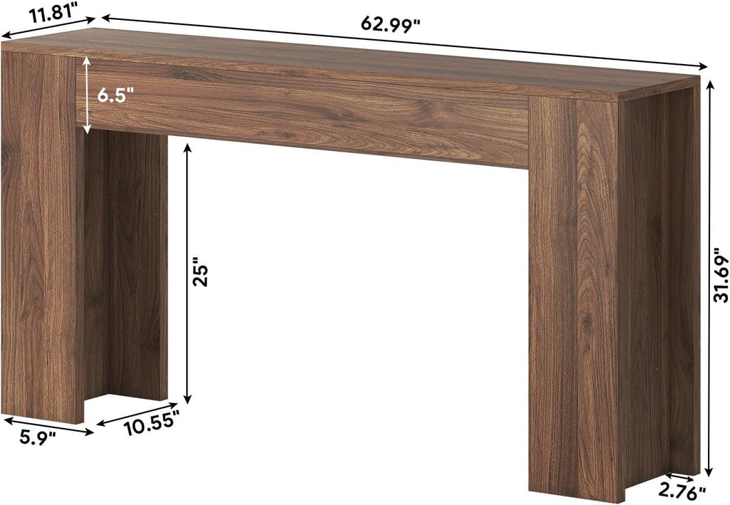 63 Inch Industrial Grade Console Table Walnut Finish LED