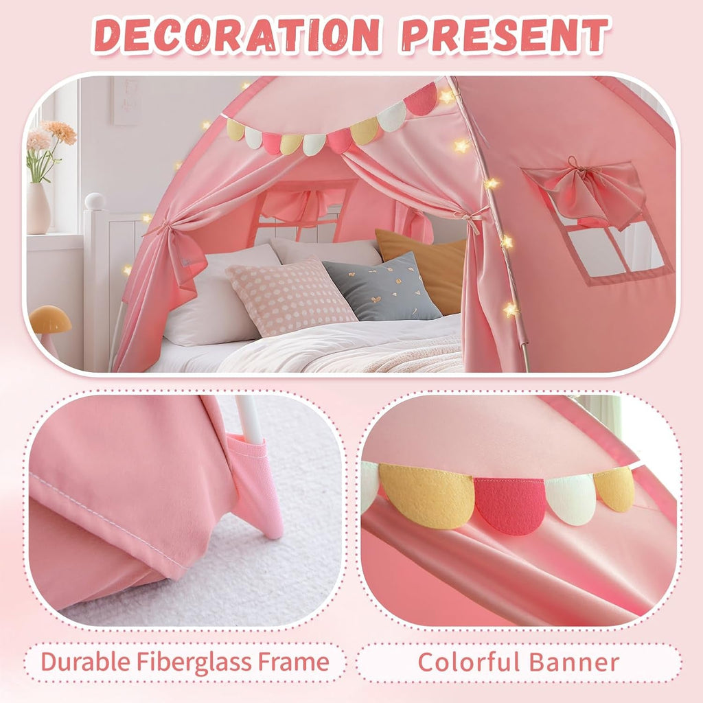 Pink Full Size Canopy Tent Dual Door Access Blackout Fabric