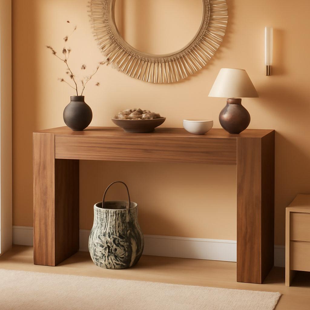 63 Inch Industrial Grade Console Table Walnut Finish LED
