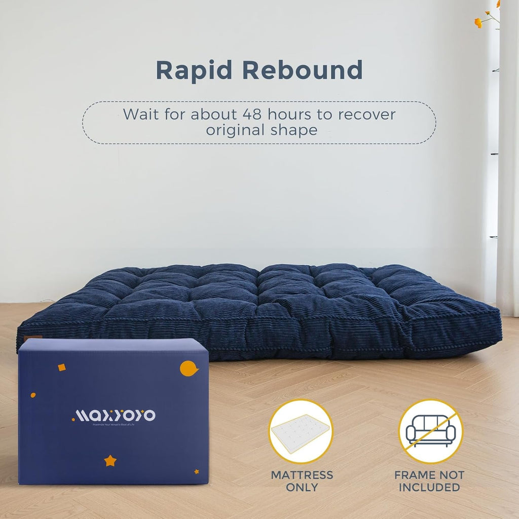 6-Inch Full-Size Futon Mattress Navy Tufted Shredded Foam