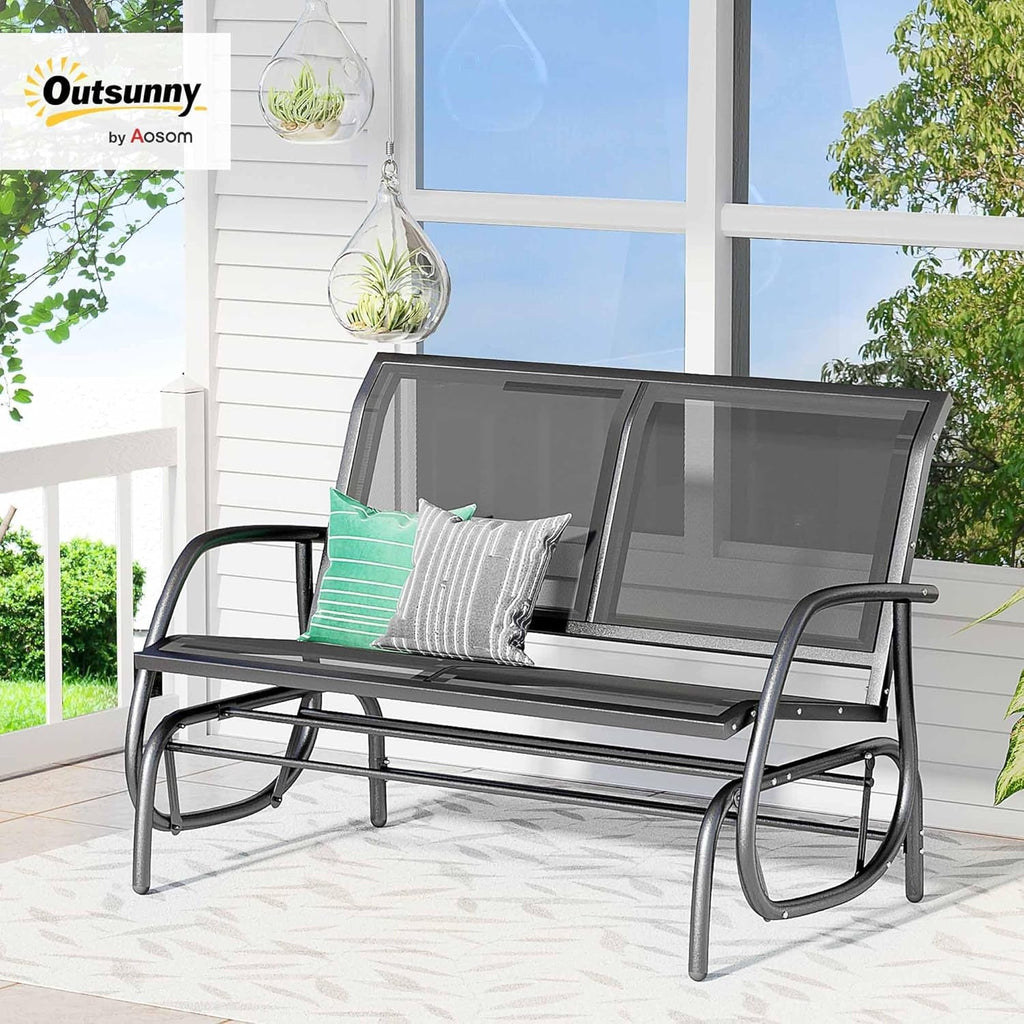 Two Person Outdoor Glider Bench with Steel Frame