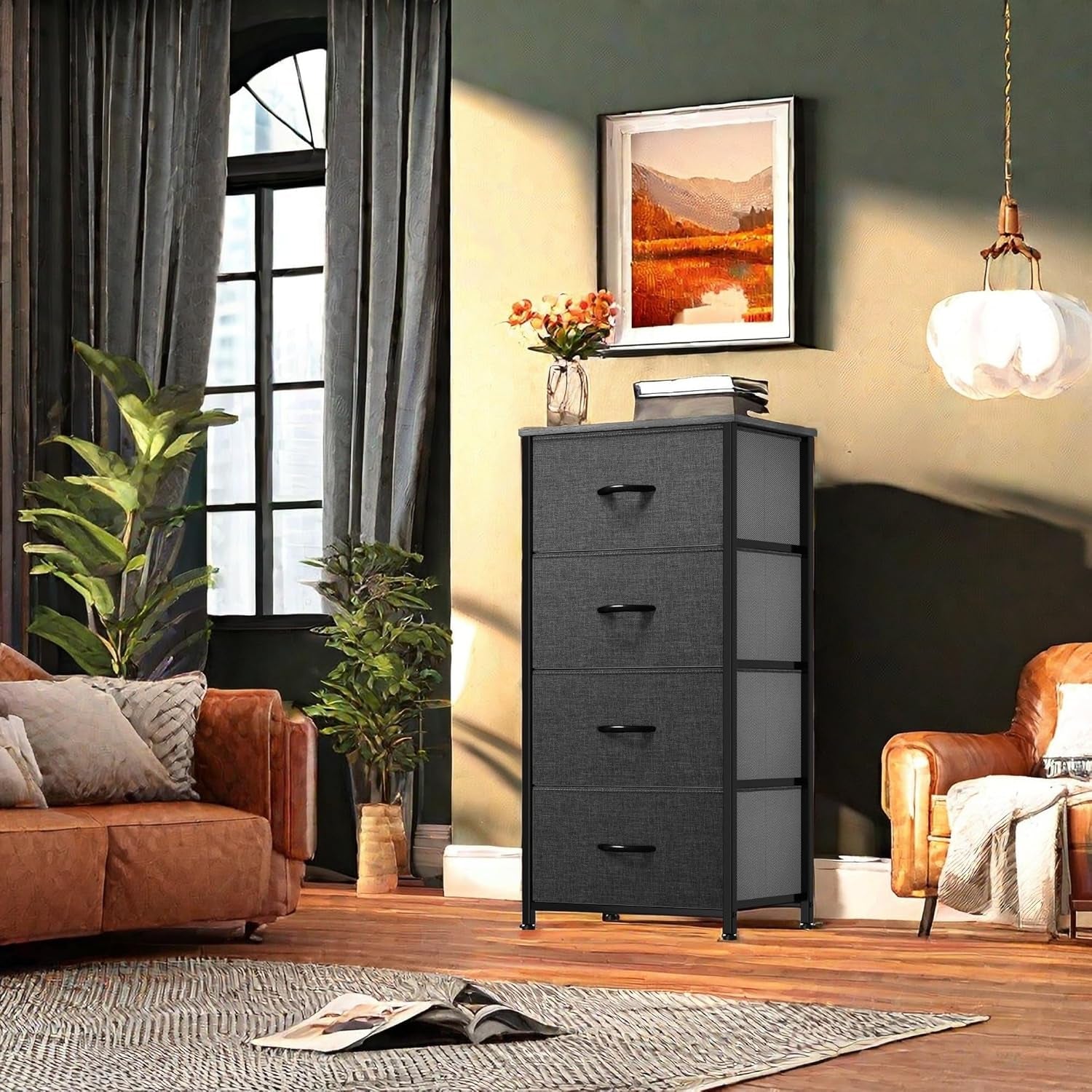 Storage Tower With Four Drawers Fabric Dresser Unit