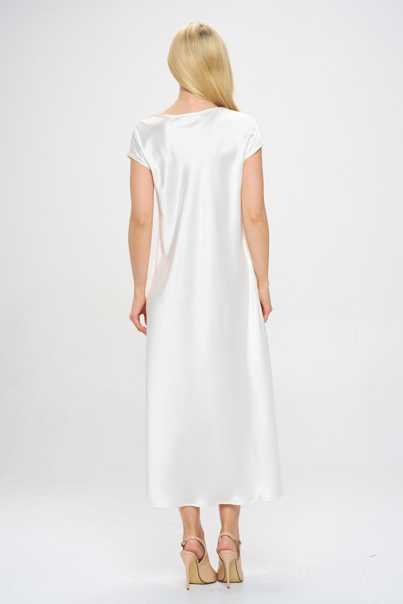 Solid Satin Cowl Neck Maxi Dress