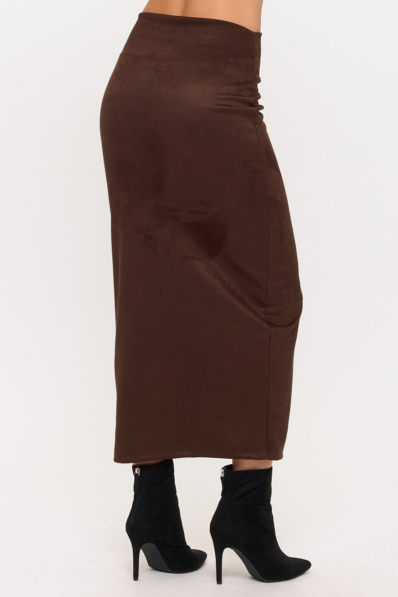 Faux Suede Midi Skirt
