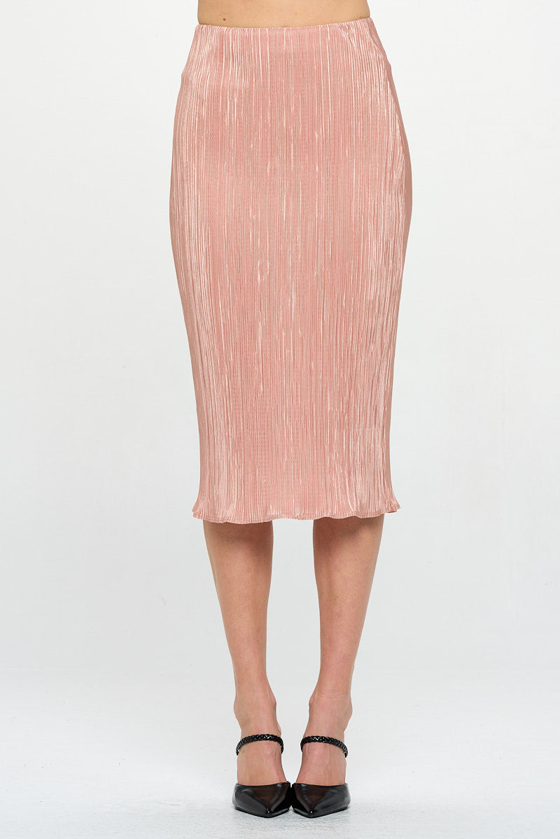 Solid Plisse Midi Skirt with Elastic Waistband-0