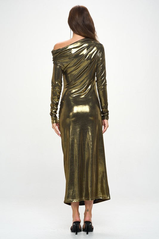 Metallic Off The Shouder Bodycon Dress